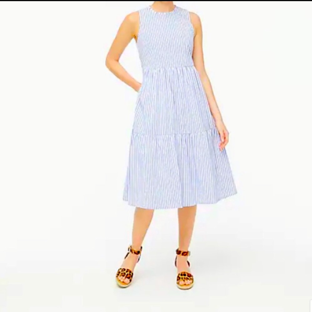 Sleeveless tiered midi dress in cotton poplin